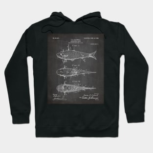 Fishing Lure Patent - Fisherman Outdoorsman Art - Black Chalkboard Hoodie